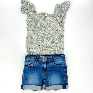 Jessica Simpson Floral Top & Gap Stretch Midi Shorts Outfit‎ Size 5